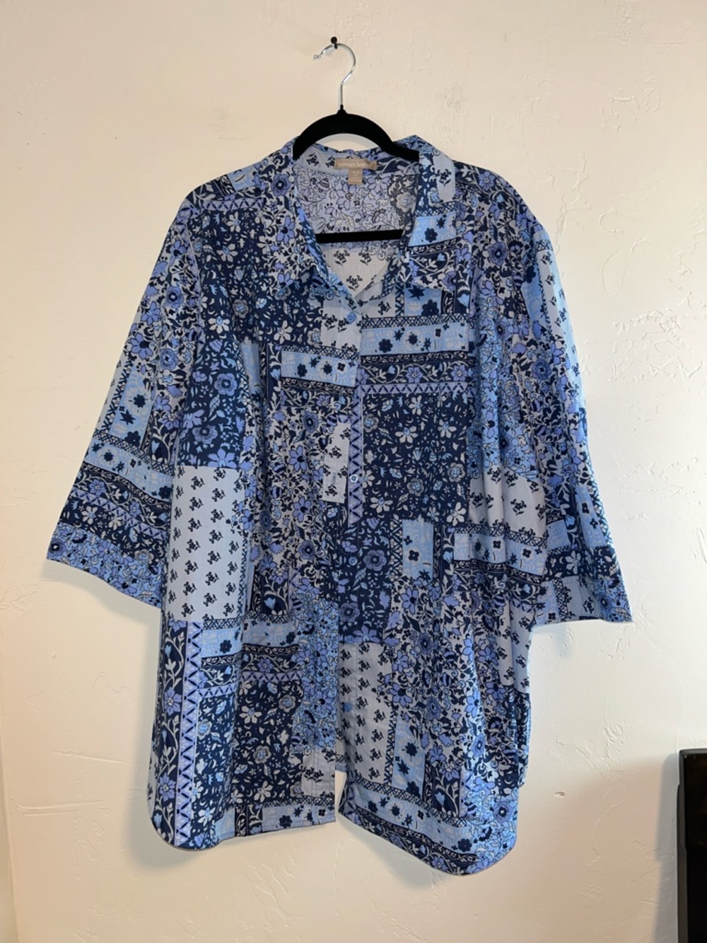 Woman Within Size3X 30/32 Patchwork Bohemian Print Cotton Polyester Button Shirt - Picture 3 of 16